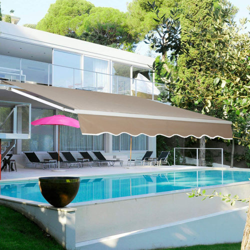 Aoxun 8.2'X6.5' Patio Awning Retractable Sun Shade Cover W/Uv & Water